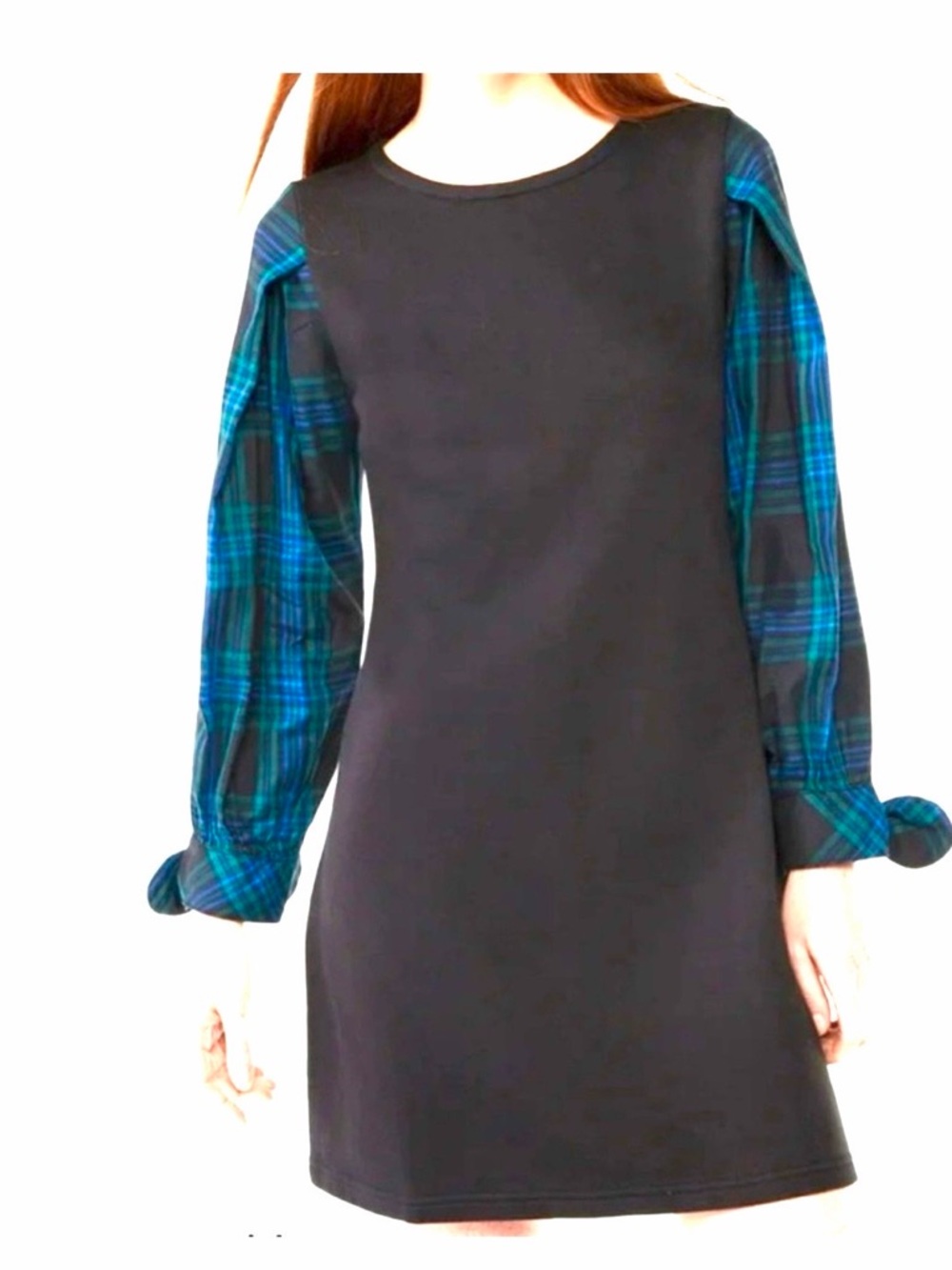 Plaid Sleeve Black Dress